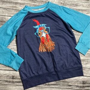 Ladies Large Cute Chicken Hen Country Boho Unbranded Light Sweater Blue EUC